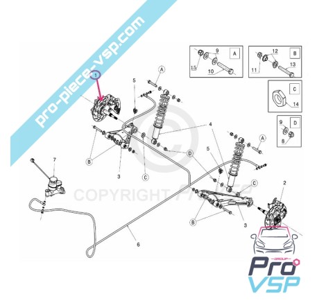 Conjunto traseiro direito para microcar mgo 3 mgo 4 mgo 5 ligier js50 js50l Due P85 P88