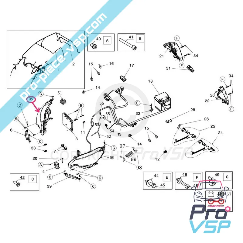 Phare droit pour ligier JS50 JS50L phase 2 et 3