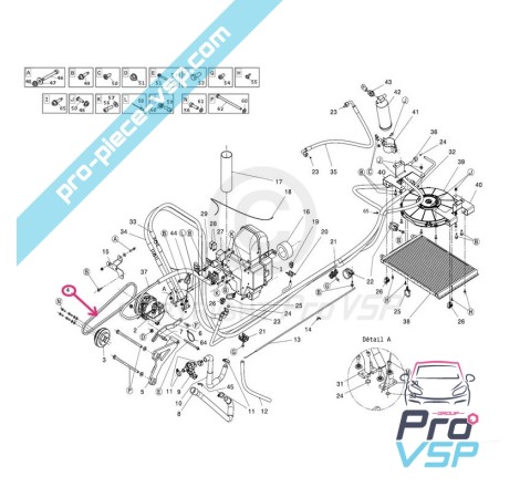 Cinto de ar condicionado para ligier ixo js50 microcarro mgo 3 devido p 85 (motor Lombardini dci 492)