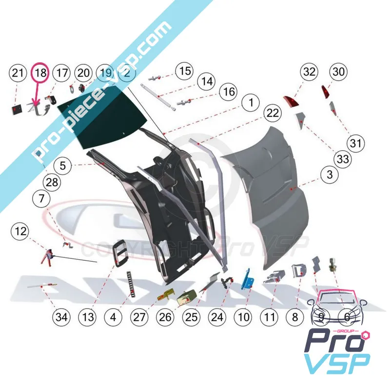 Hydon gångjärn för Aixam Coupé ( impulsion vision )