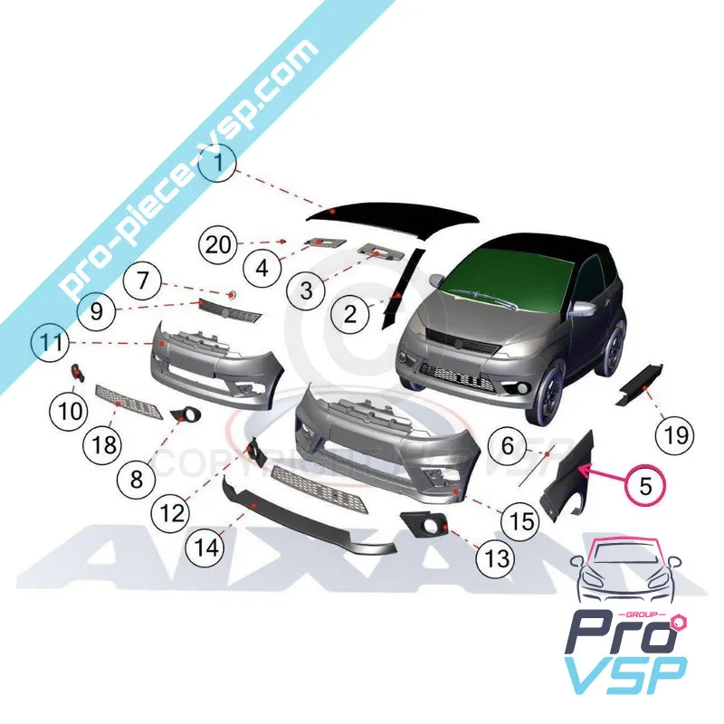 Front wing right gray silver for Aixam City Crossline Coupé Sensation