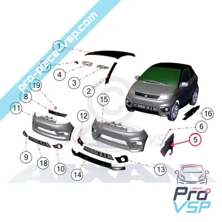 Wedge front wing white pearly for Aixam City Crossline Coupé Sensation