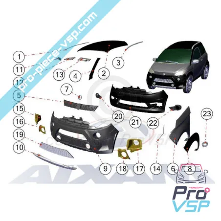 Front left left pearly white for Aixam City Crossline Coupé Sensation