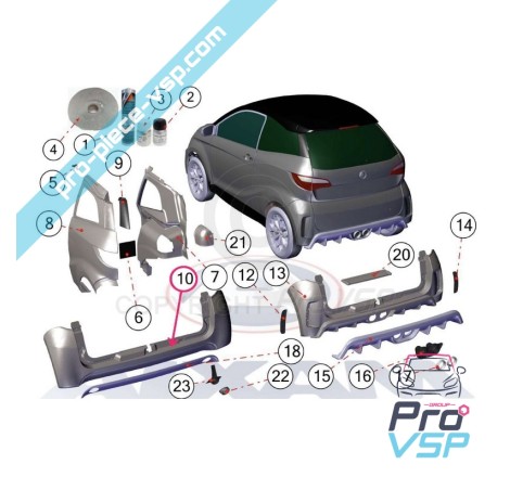 Origem de pára-choques traseiro branco perolado para Aixam Coupé Sensation