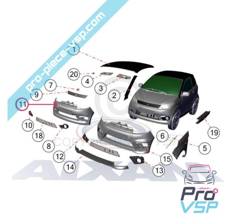 Pára-choques antes de prata cinza para Aixam City Crossline Coupé Sensation