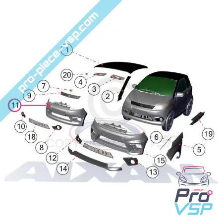 Pare choc avant gris argent pour Aixam City Crossline Coupé Sensation