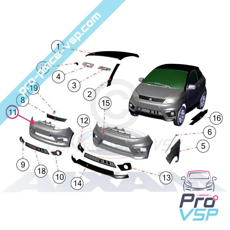 Pára-choques antes de prata cinza para Aixam City Crossline Coupé Sensation