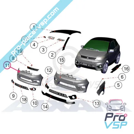 Pára-choques antes de prata cinza para Aixam City Crossline Coupé Sensation