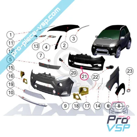 Bumper before gray silver for Aixam City Crossline Coupé Sensation