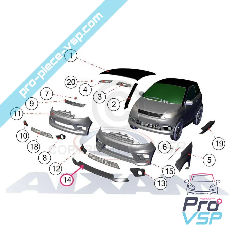 Spoiler de carbono do pára-choque dianteiro para Aixam city gto e coupé gti (Gama Sensation )