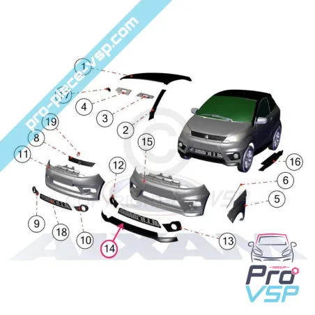 Spoiler de carbono do pára-choque dianteiro para Aixam city gto e coupé gti (Gama Sensation )