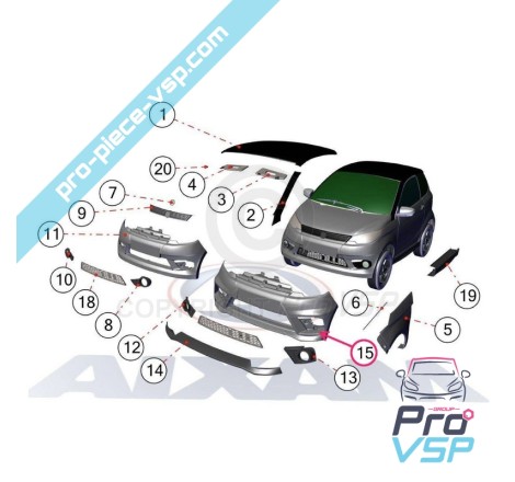 Pára-choques dianteiro branco perolado para aixam city gto e coupé gti (Gama Sensation )