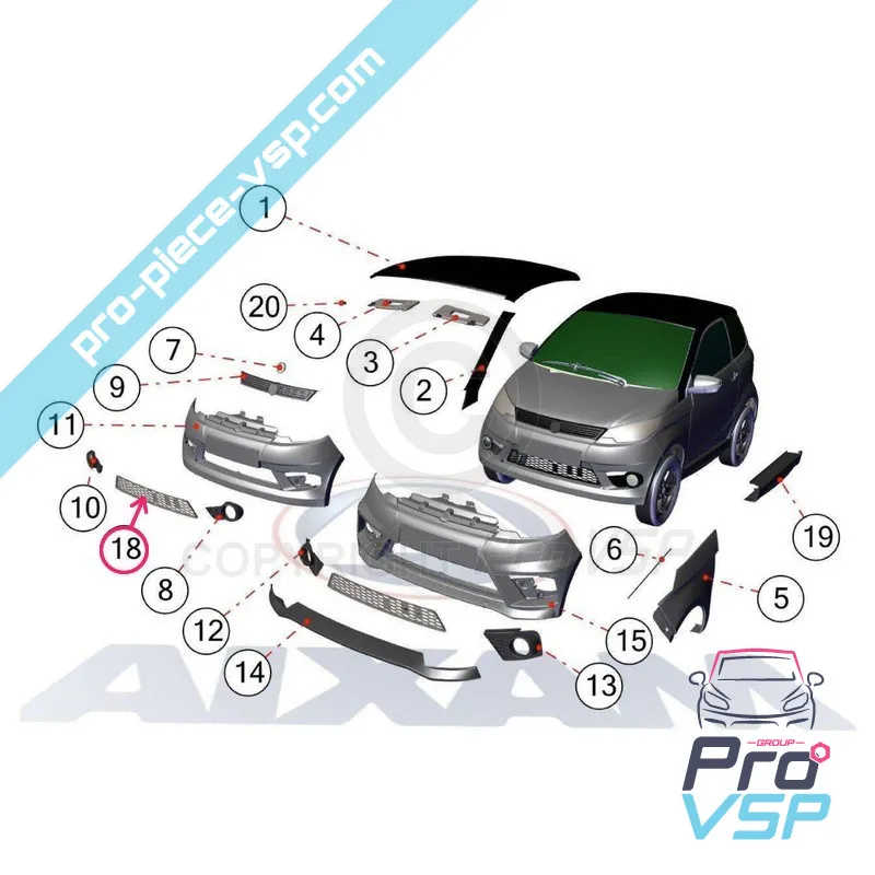 Front bumper grill for Aixam City Crossline Crossover Coupé (range Sensation )