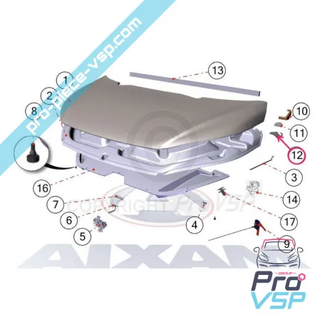 Charnière gauche de capot pour Aixam Sensation ( partie sur le capot )