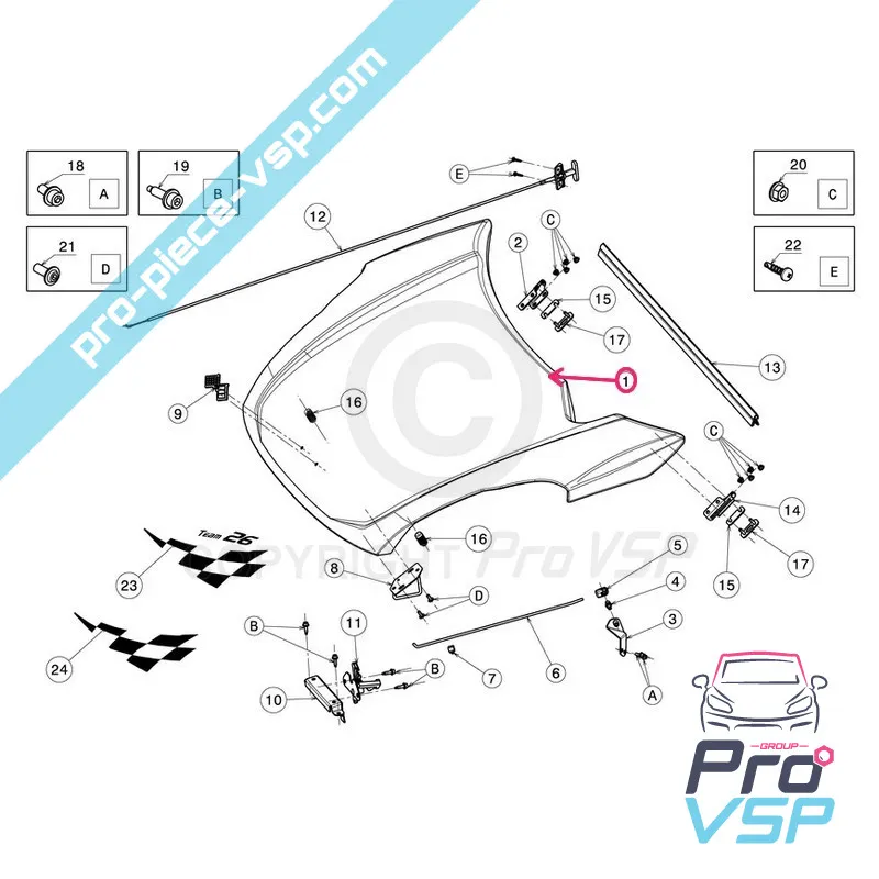 Cubrir abdominales de plástico adaptable para Ligier JS50 JS50L Fase 1