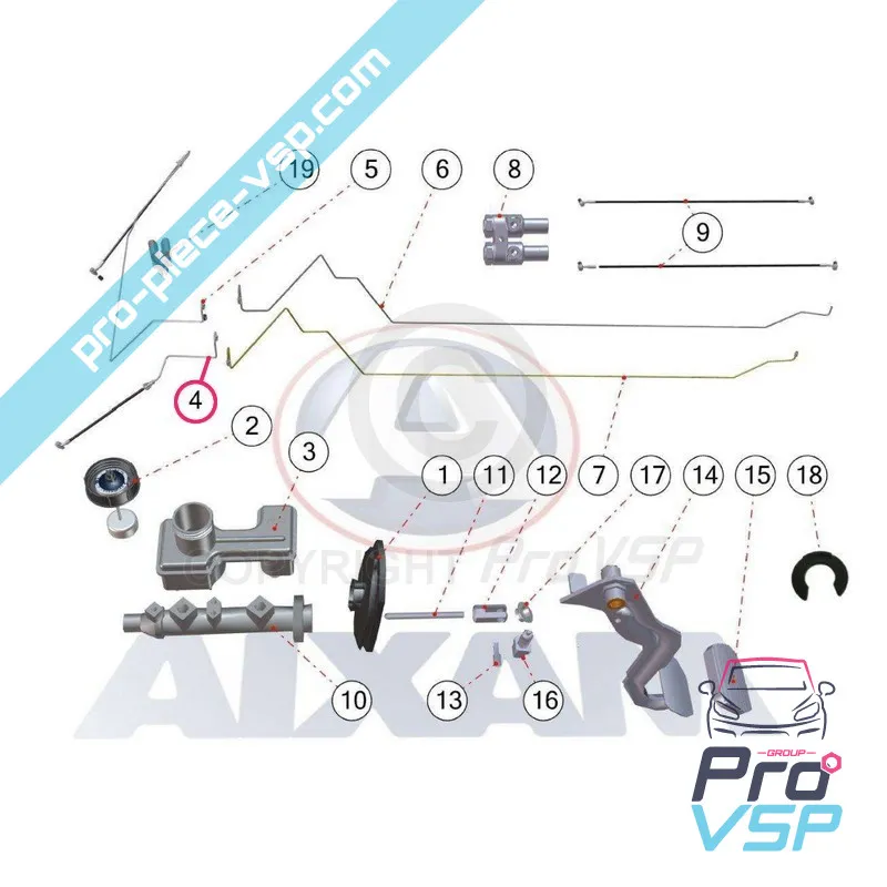 Front left brake hose for Aixam Impulsion Vision (without ABS)