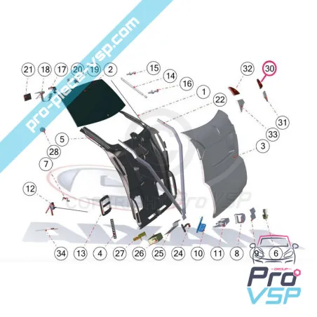 Right rear light extension for Aixam Vision