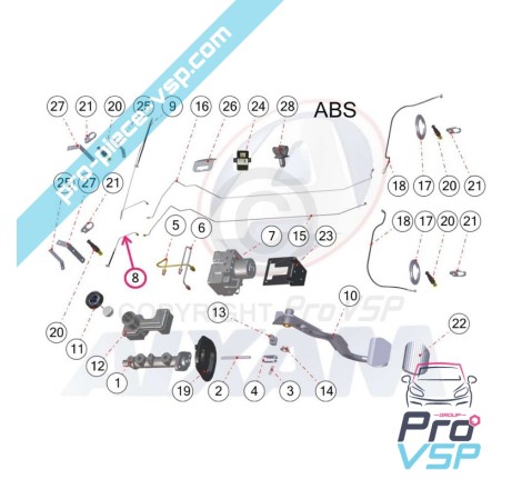 Mangueira frontal esquerda para Aixam Impulsion Vision (com abs)