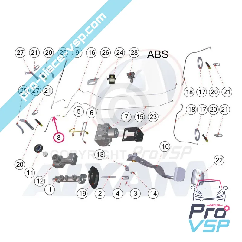 Front vänster bromsslang för Aixam Impulsion Vision (med abs)