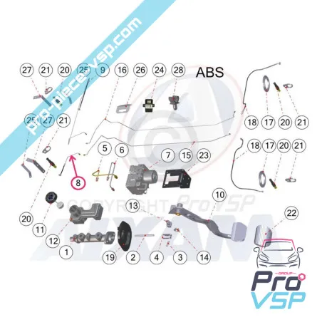 Vorne links Bremsschlauch für Aixam Impulsion Vision (mit ABS)