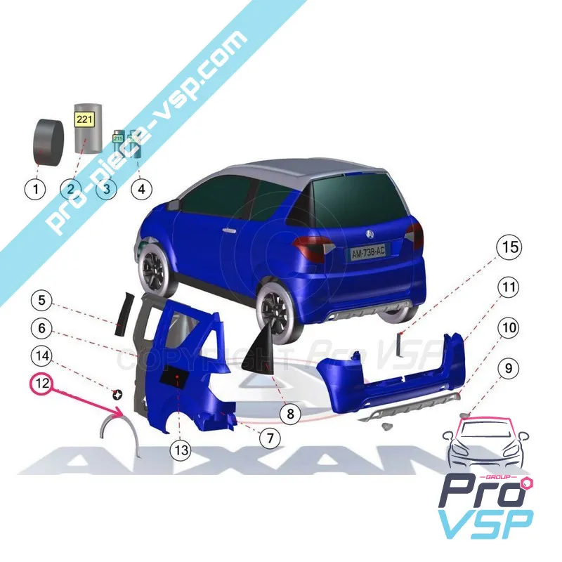 Extensão esquerda da asa traseira para Aixam Crossline Vision