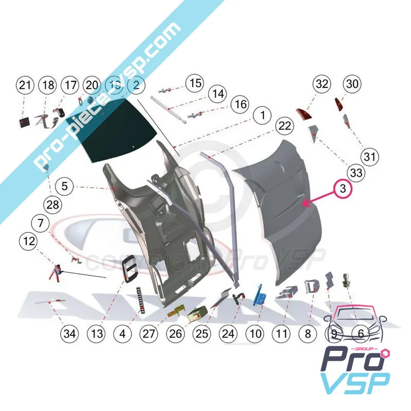 Hatchback-paneeli (keltainen metalli) Aixam City Crossline Crossover Vision
