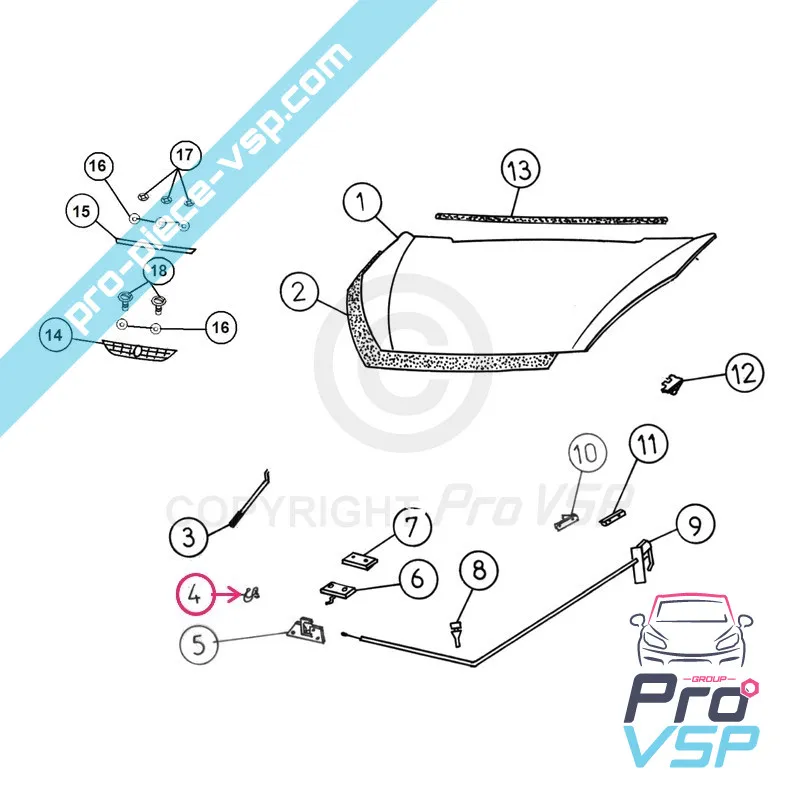 Hood stem staple for Aixam