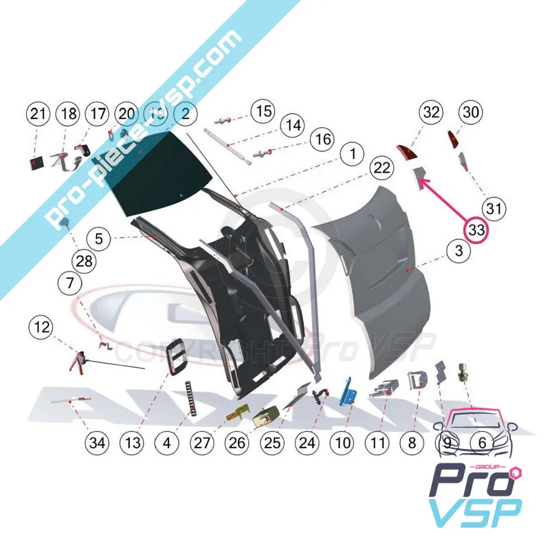 Left chrome hatch for Aixam Vision