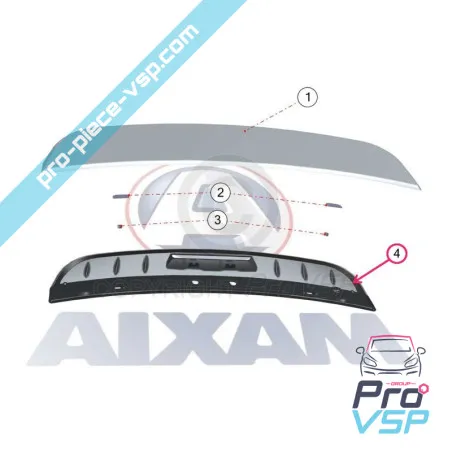 Embase de becquet de hayon pour Aixam Coupé Impulsion et Vision