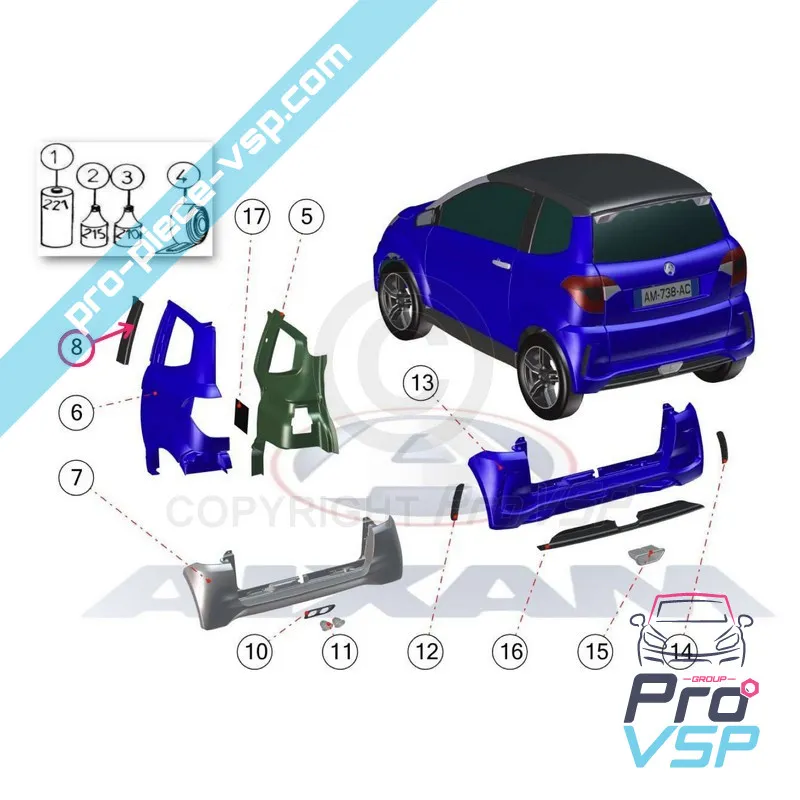 Quantità centrale Esterno Guarduscolo nero dritto per Aixam Impulsion Vision