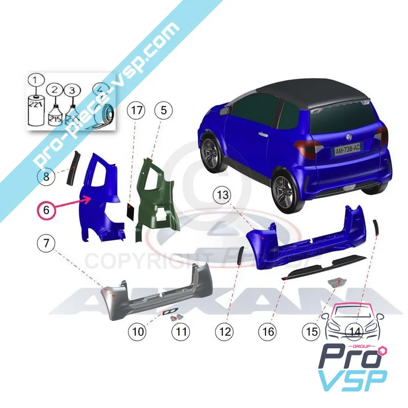 Left rear wing yellow metal origin for Aixam City Impulsion Vision