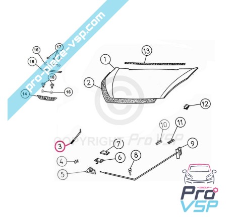 Tige de capot pour Aixam City Crossline Crossover Coupé ( gamme Impulsion )