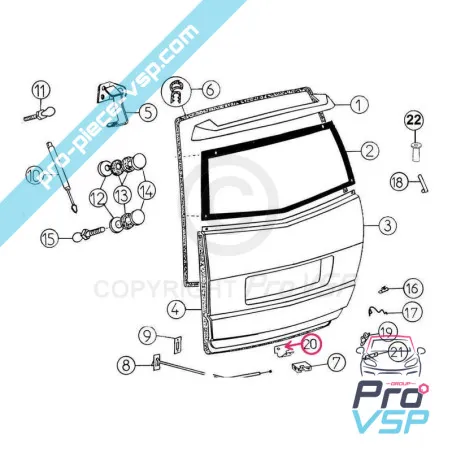 Suport pentru blocarea hayonului pentru Aixam City Crossline Roadline Scouty Crossover Coupé