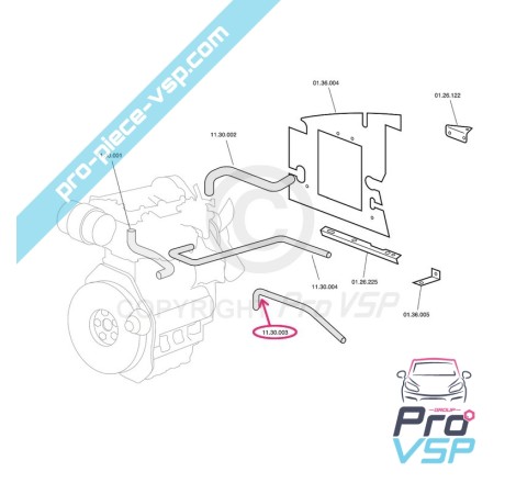 Durite inférieure de chauffage pour Chatenet CH26 ( moteur Progress ) et CH30