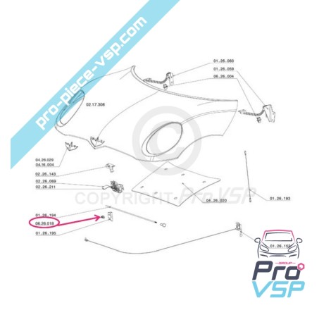 Capot rod fixing
