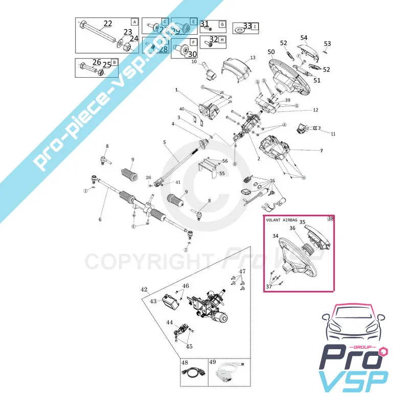 Volant airbag pour Microcar Mgo 2 , 3 , 4 et Dué P85 , P88
