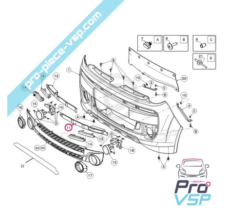 Stoßstangenkopfband vorne links für Microcar Mgo 3 , 4 und 5, Dué 2 P85 , Dué 3 P88