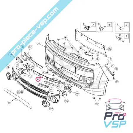 Stoßstangenkopfband vorne links für Microcar Mgo 3 , 4 und 5, Dué 2 P85 , Dué 3 P88
