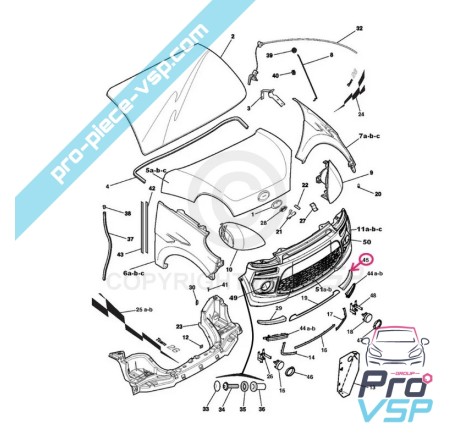 Parement chromé de phare gauche pour Ligier Jsrc