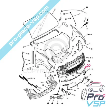 Parement chromé de phare gauche pour Ligier Jsrc