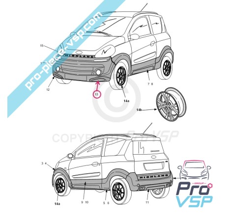 Crosse avant gauche pour Microcar Mgo 2 Highland