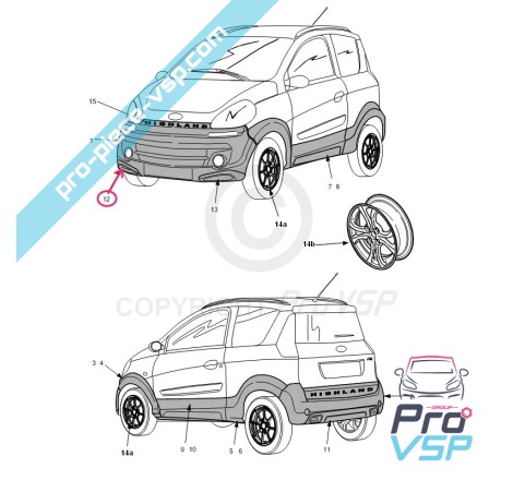 Crosse avant droite pour Microcar Mgo 2 Highland