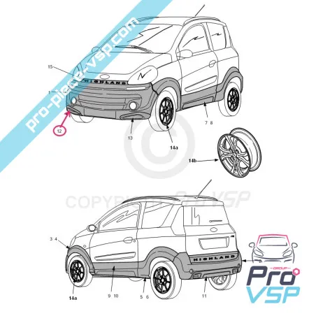 Bunda dianteira direita para Microcar Mgo 2 Highland