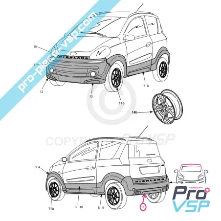 Spoiler de pára-choques traseiro para Microcar Mgo 2 Highland