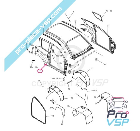 Latéral droit blanc pour Microcar Mgo 1 et 2