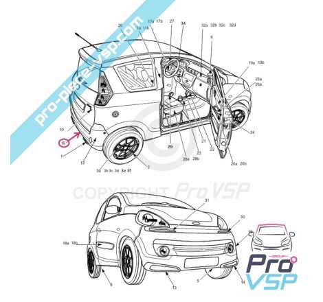 Bunda traseira para Microcar Mgo 2 Série especial F8