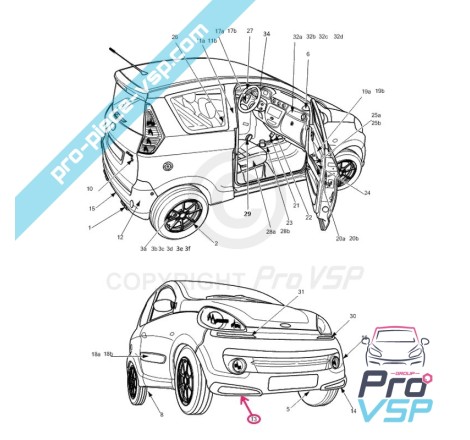 Bunda dianteira direita para Microcar Mgo 2 Série especial F8