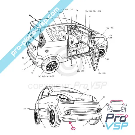 Bunda dianteira direita para Microcar Mgo 2 Série especial F8