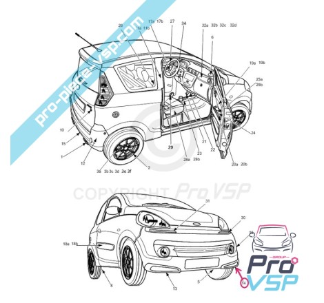 Extremidade dianteira esquerda Microcar Mgo 2 Série especial F8