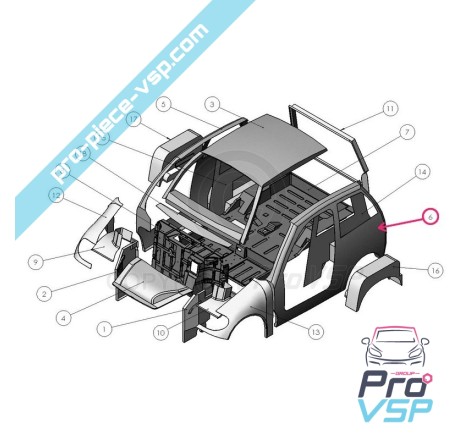 Branco esquerdo lateral para Ligier Xtoo 2 Xtoo S